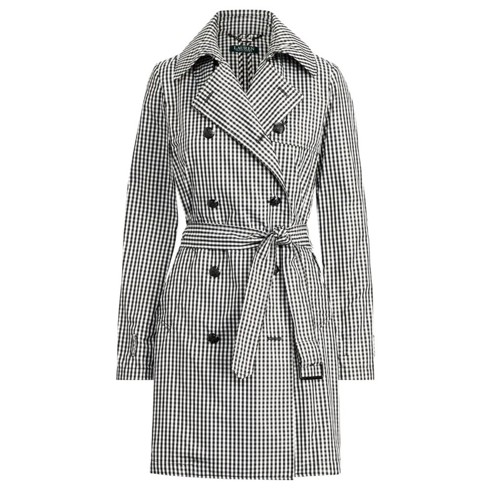 RALPH LAUREN Women's Gingham Twill Water-Resistant Trench Coat Black size 14